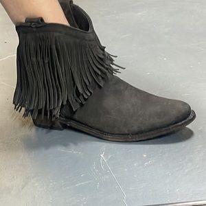 Liberty black fringe booties